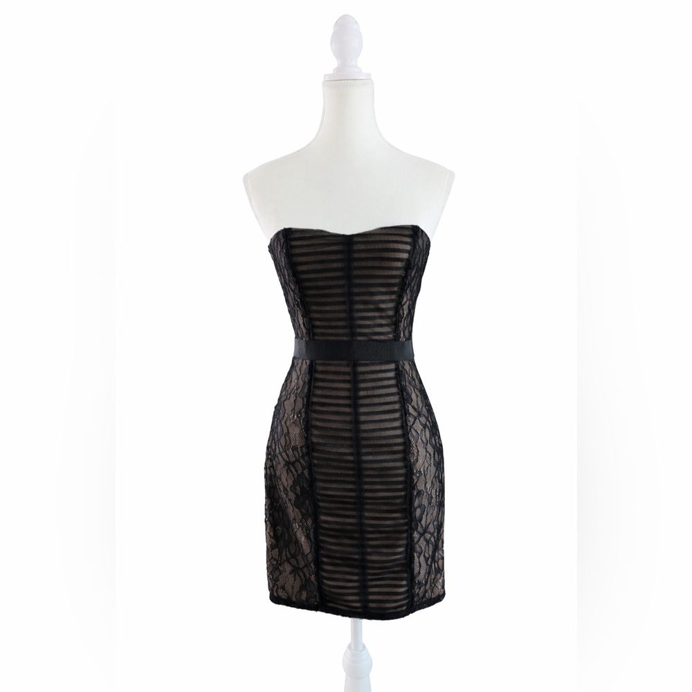 BCBGMAXAZRIA Lace Mesh Bodycon Mini Dress Size 0 Black